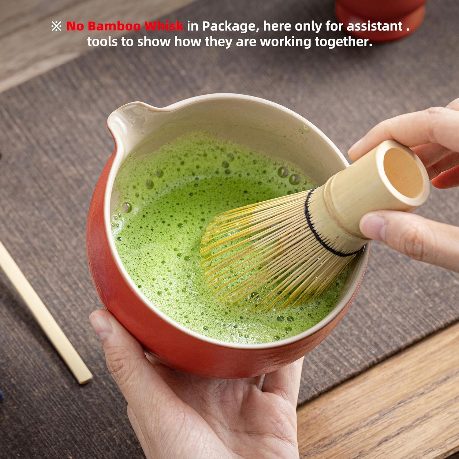 Japanische Matcha Chawan Schale mit Schneebesenauflage 510ml - Grapefruit-Rot