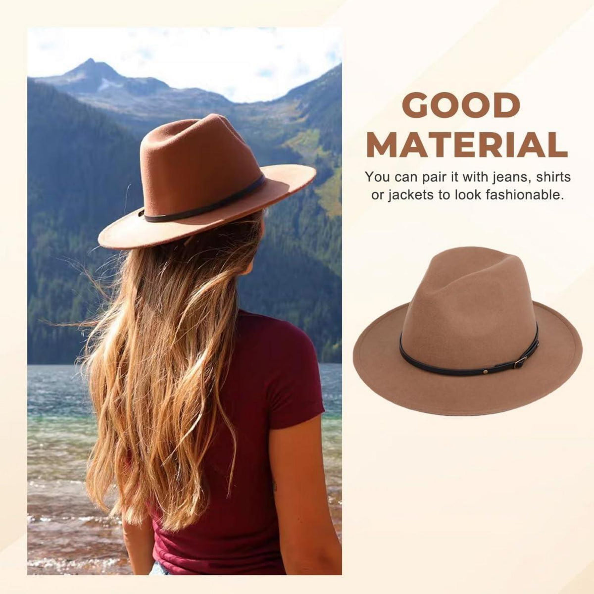 Fedora Hut mit Gürtelschnalle – Klassischer Filzhut Khaki