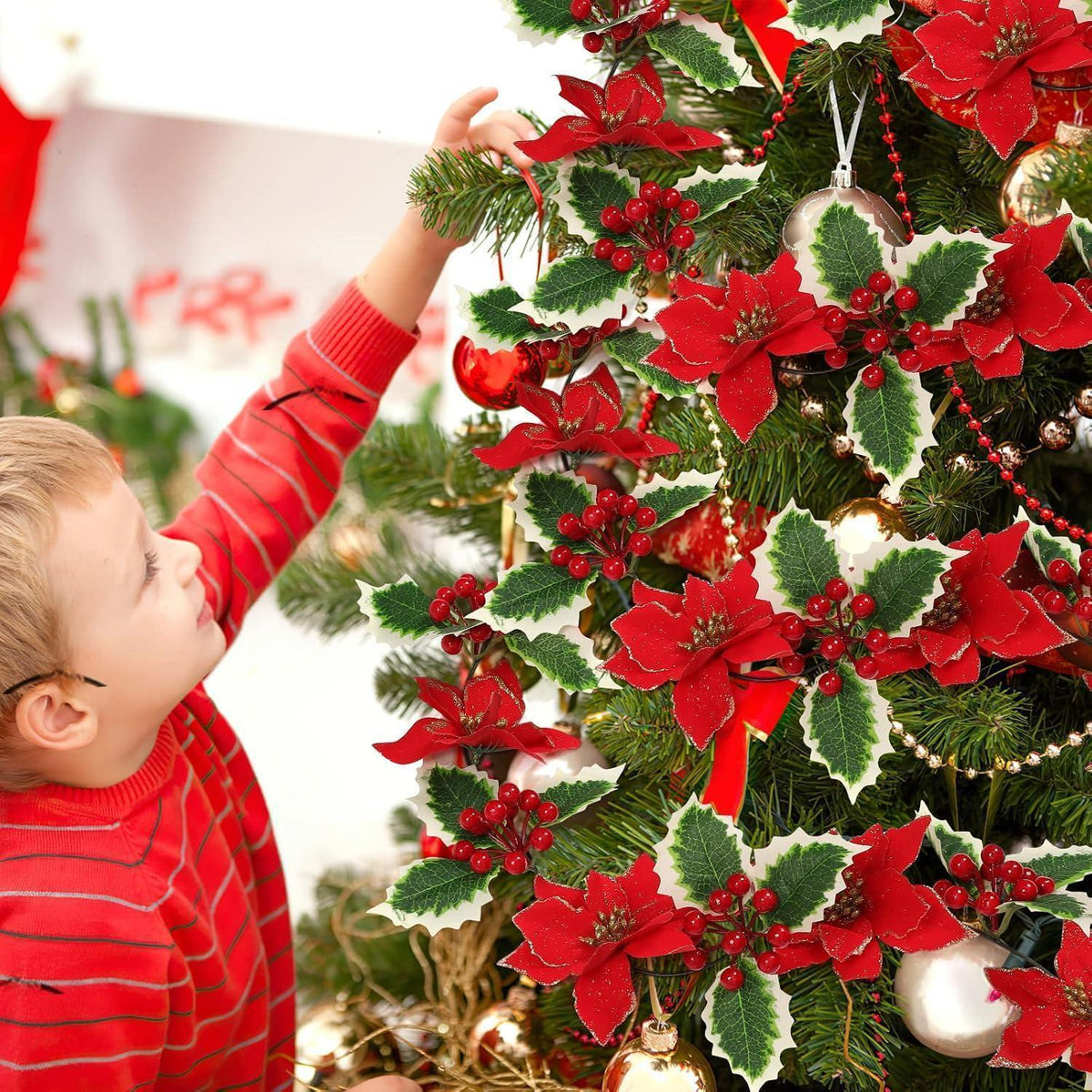 250cm Rote Blumen Girlande Weihnachten mit Beeren & Blättern