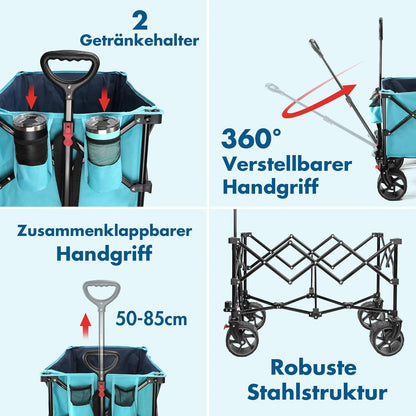 Bollerwagen Strandwagen 102kg Tragkraft Faltbar 2 Getränkehalter Blu