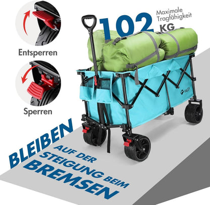 VILLEY Bollerwagen mit großen Rädern, 102 kg Tragkraft, Strandwagen, robuster Faltbarer Wagenwagen, blau