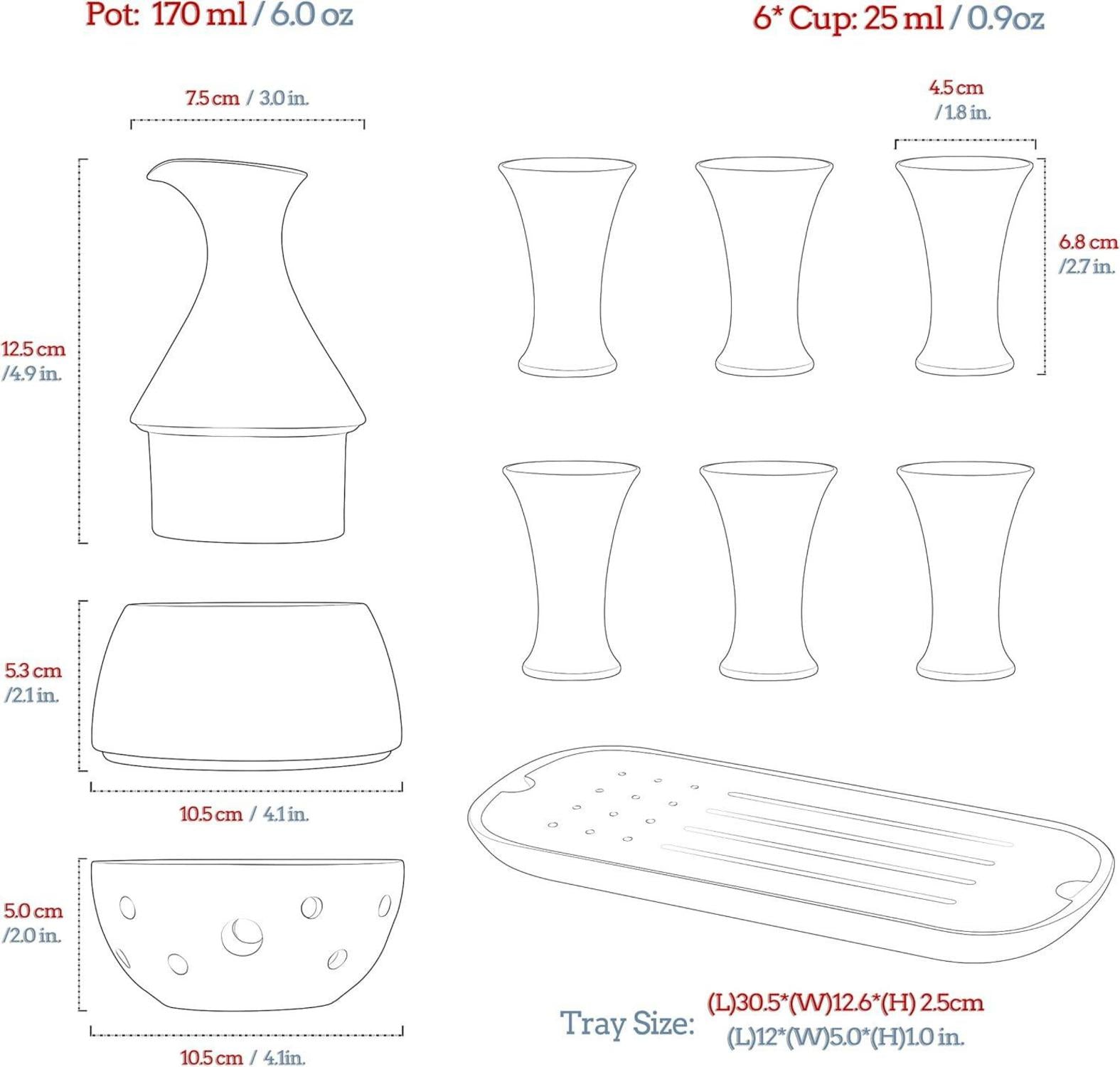 Japanisches Sake Karaffen-Set mit 6 Bechern, 170