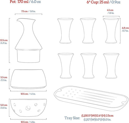 Japanisches Sake Karaffen-Set mit 6 Bechern, 170