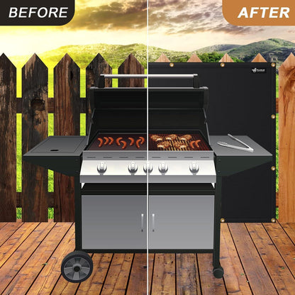 FLASLD Hitzeschutz Grill rückwand 90x120cm Schwarz Terrasse Balkon Schwerer Sichtschutz UV-beständig & hitzebeständig