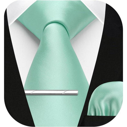 Herren Krawatten-Set mit Einstecktuch & Krawattenklammer, Mintgrün
