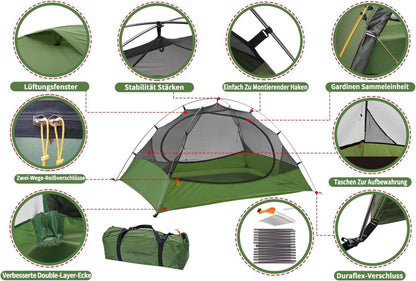 Ultraleichtes 1-Personen Zelt für Camping - Wasserdicht & kompakt