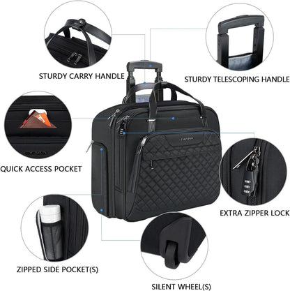 EMPSIGN Trolley Business Rolling Laptop 15.6 Zoll RFID Aktentasche Schwarz