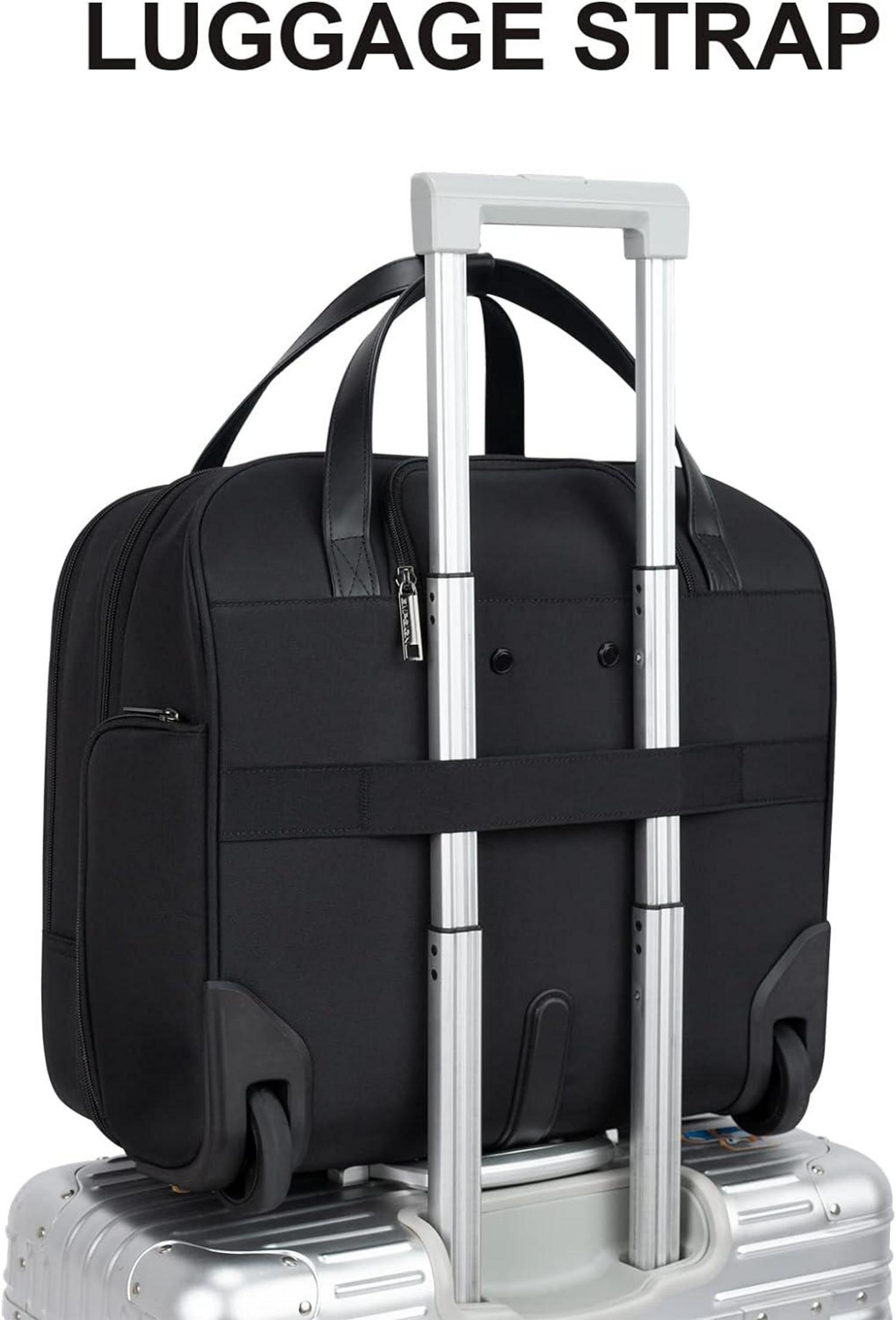 Rollender Laptop-Trolley für Frauen, RFID-Fach, 15,6 Zoll, Schwarz