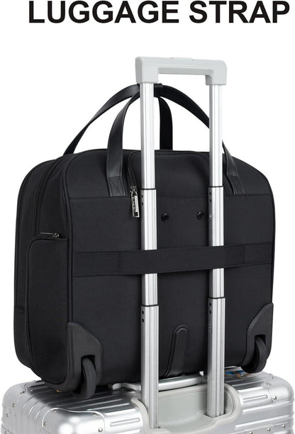 Rollender Laptop-Trolley für Frauen, RFID-Fach, 15,6 Zoll, Schwarz