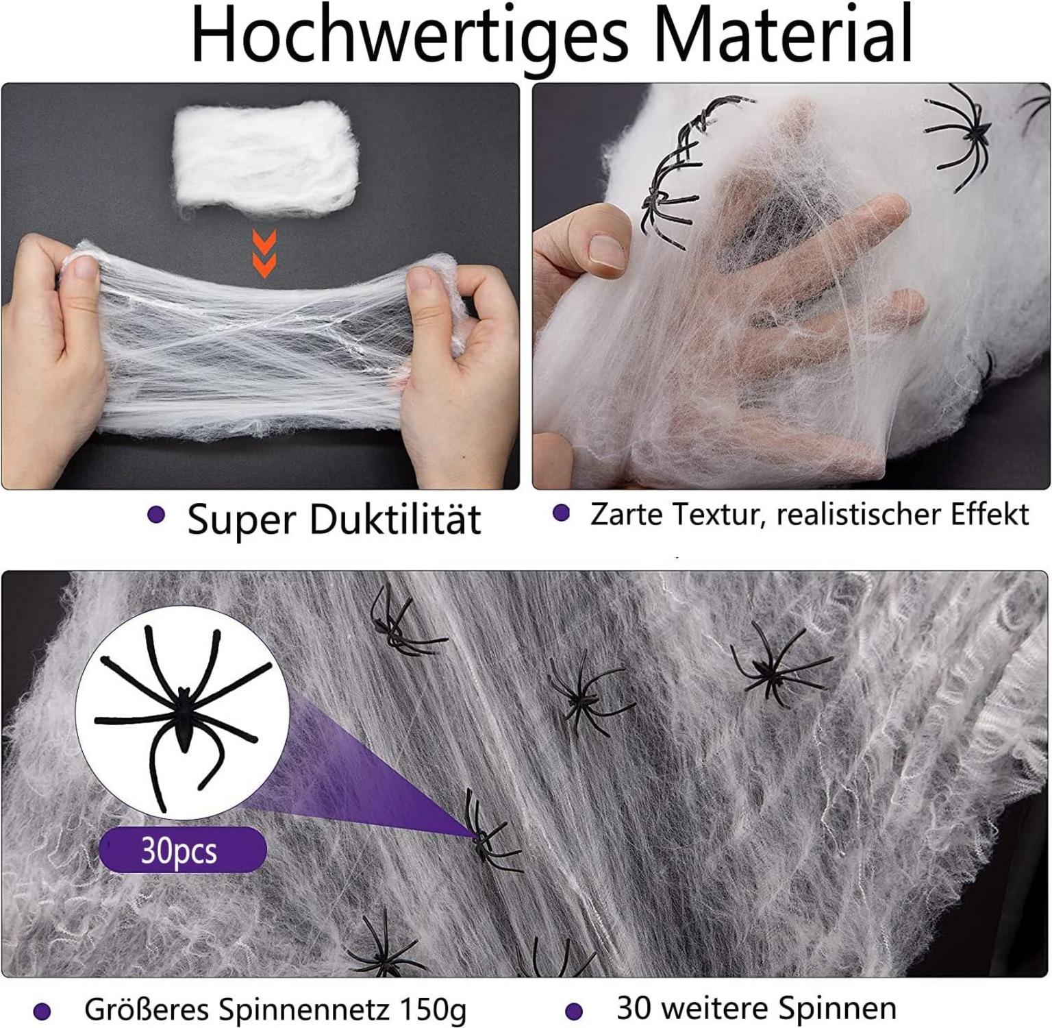 Halloween Spinnennetz Set 150g inkl. 30 plastik Spinnen