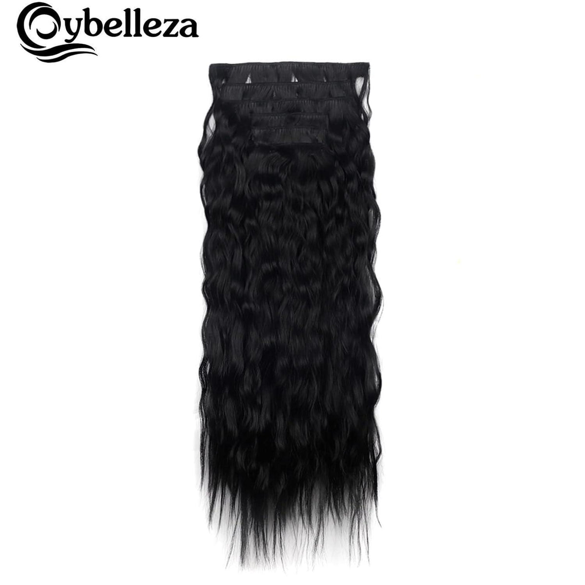 50cm gewellte Haarverlängerung mit 6 Clips – Schwarz