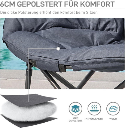 XXL Campingstuhl 150KG belastbar, gepolstert, für Outdoor, Garten, Balkon, Grau