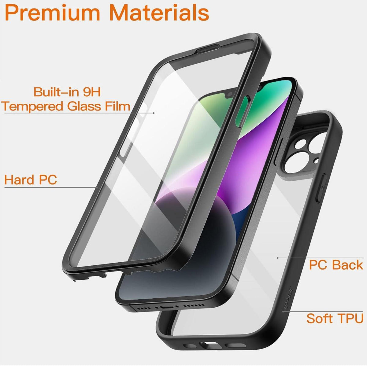 Schutzhülle für iPhone 14 6,1 Zoll mit 360 Grad Displayschutz
