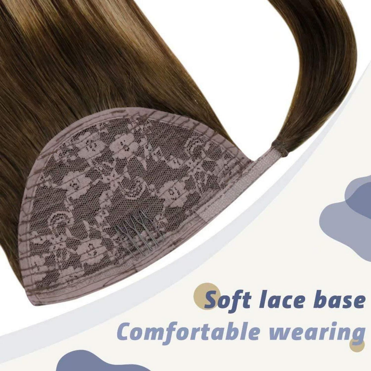 Echthaar Pferdeschwanz Extension Ombre Braun Blond 50cm