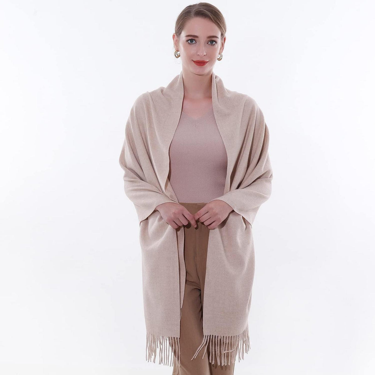 Warmer Pashmina Schal Damen Beige - Festliche Stola & Wintertuch
