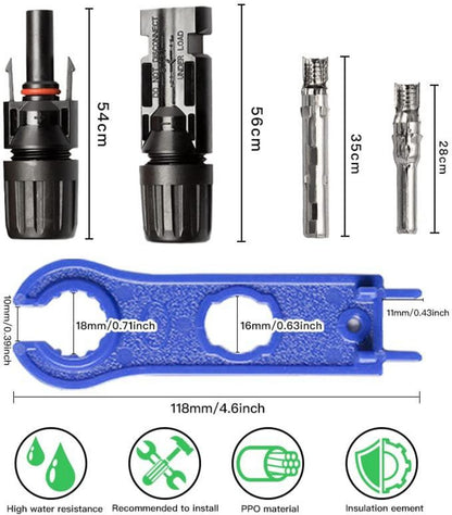 Solarstecker 10 Paar IP67 Wasserdicht Schwarz für Solarkabel