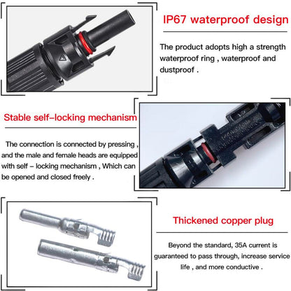 Solarstecker Set 10 Paar Schwarz Wasserdicht IP67 4mm²-6mm² PV Kabel Adapter Werkzeug