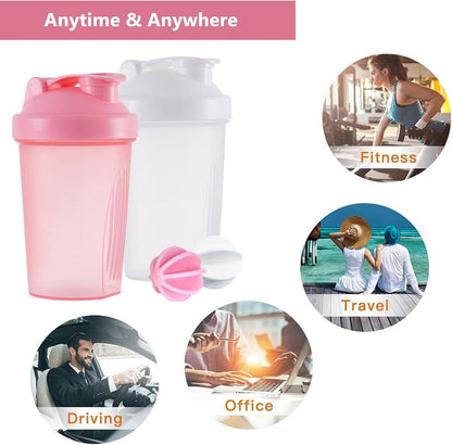 OOTD Protein Shaker Flasche 400ml BPA frei & Auslaufsicher White Pink 2er Set
