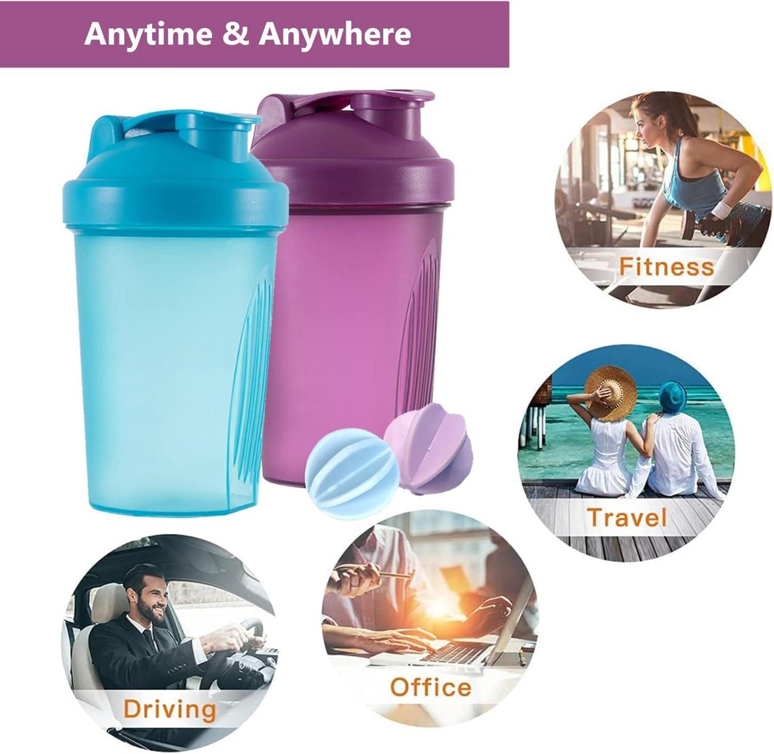 OOTD Protein Shaker Flasche 400ml Auslaufsicher BPA Frei Eiweiß Shaker Creamy Whey Proteinpulver Shakes Blue Purple 2er Set