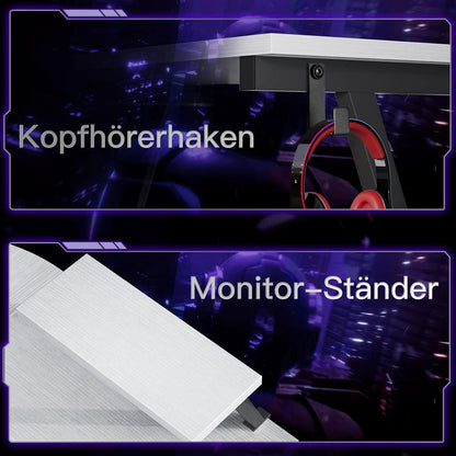 Gaming Schreibtisch L-Form mit Monitorständer Weiß 167x120cm