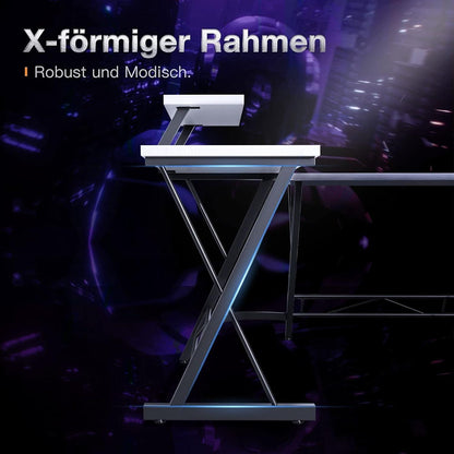 Gaming Tisch Eckschreibtisch L Form mit Monitorständer Weiß 167x120cm
