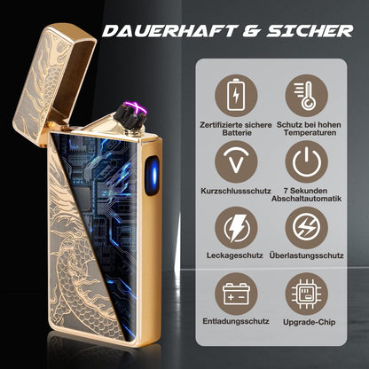 LcFun Elektro Lichtbogen Feuerzeug Drache USB Aufladbar,Winddicht Arc Sturmfeuerzeug Gold