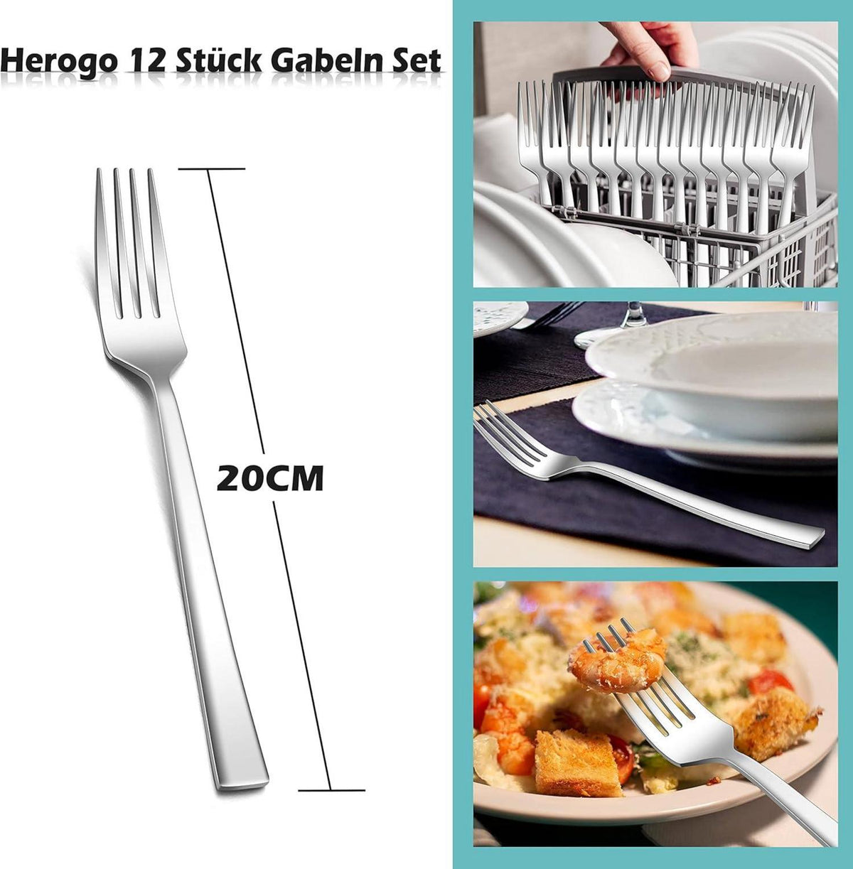 Herogo Gabeln Set 12tlg. Edelstahl Essgabeln 20cm für