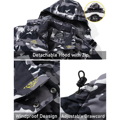 Herren Fleecejacke Winter Warm Gefüttert Skijacke Outdoor Schwarz-Camo S