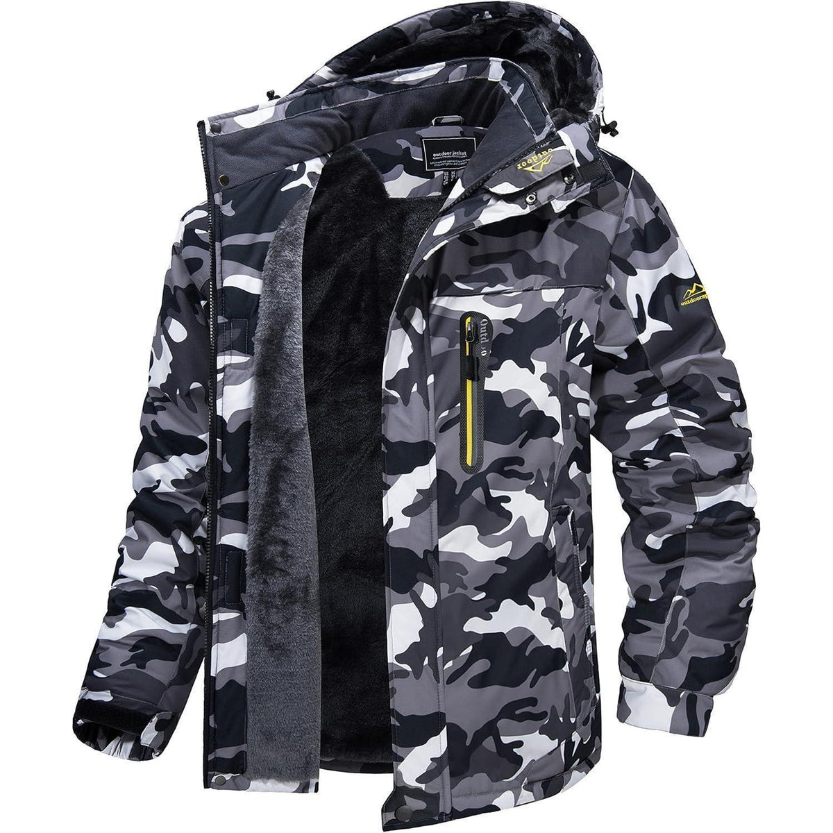 Herren Fleecejacke Winter Warm Gefüttert Skijacke Outdoor Schwarz-Camo
