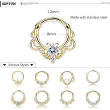Septum Piercing Set 9 Stück Chirurgenstahl Zirkonia 16G 10mm Gold