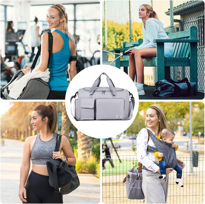 Damen Sporttasche 35L faltbar mit Schuhfach und Nassfach Grey