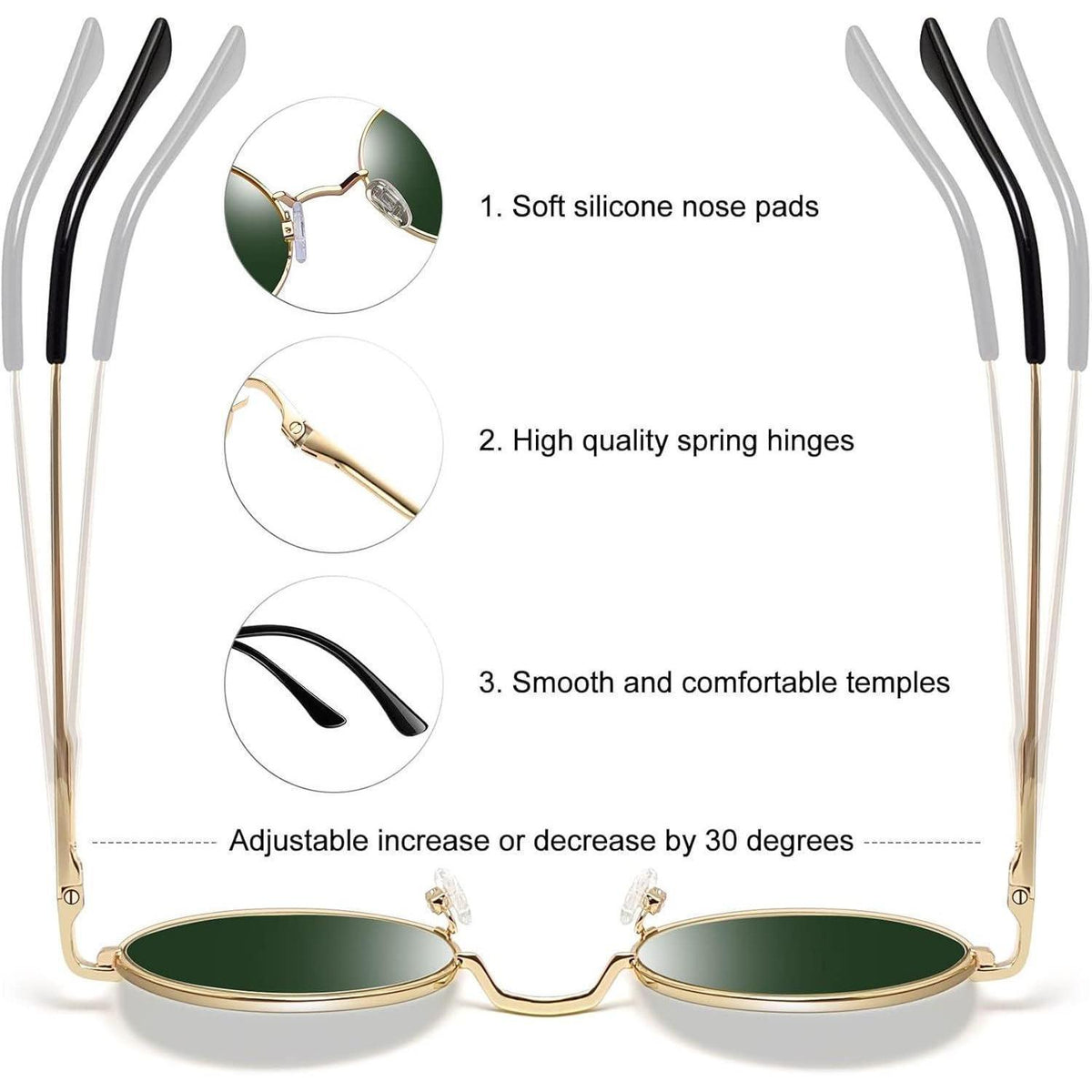 Runde Sonnenbrille Herren Damen Polarisierte Vintage UV400 Metallrahmen Gold