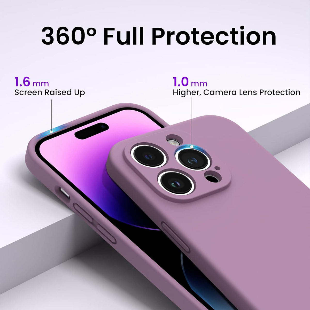 iPhone 14 Pro Max Hülle 6,7 Zoll Lila Silikon Case + 2 Schutzfolien 2022