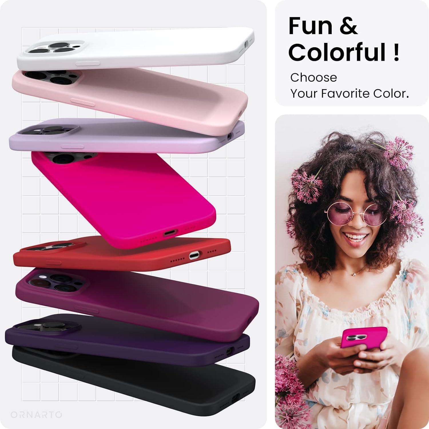 ORNARTO iPhone 14 Pro Max Hülle 6,7 Zoll 2022 Silikon Case Ultra Dünn Schutz Leuchtend Rosa