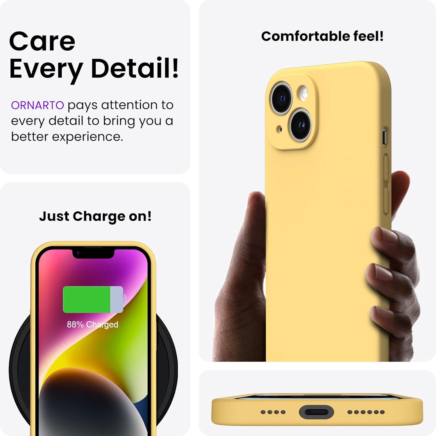 ORNARTO iPhone 14 Plus Hülle 6,7 Zoll 2022 Gelb mit Screen Schutzfolien