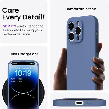 ORNARTO iPhone 14 Pro Max Hülle 6,7 Zoll 2022 mit 2 x Schutzfolien Silikon Rundumschutz Blau