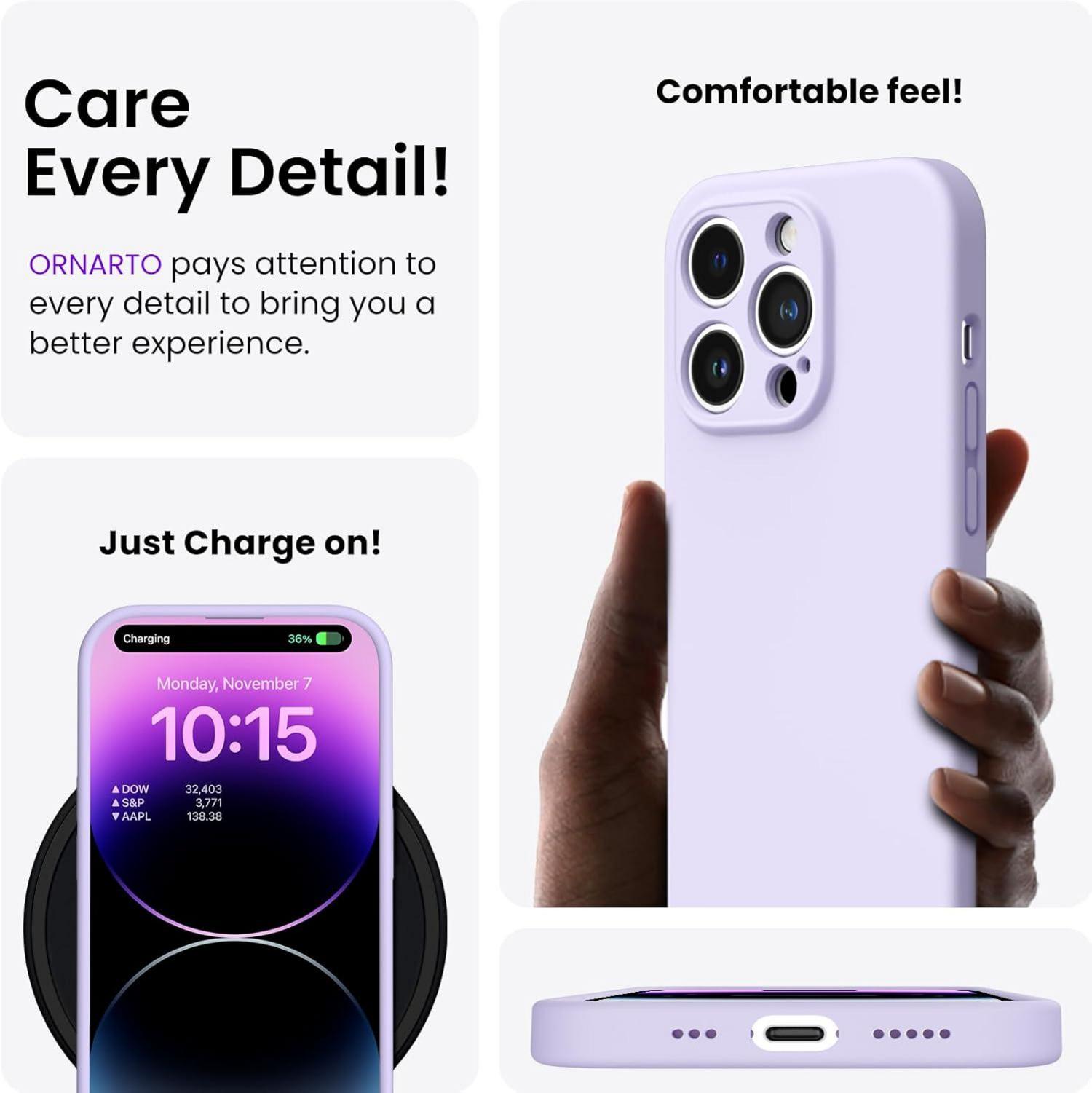 iPhone 14 Pro Hülle 6,1 Zoll 2022, Silikon Case mit Screen Schutzfolien Violett
