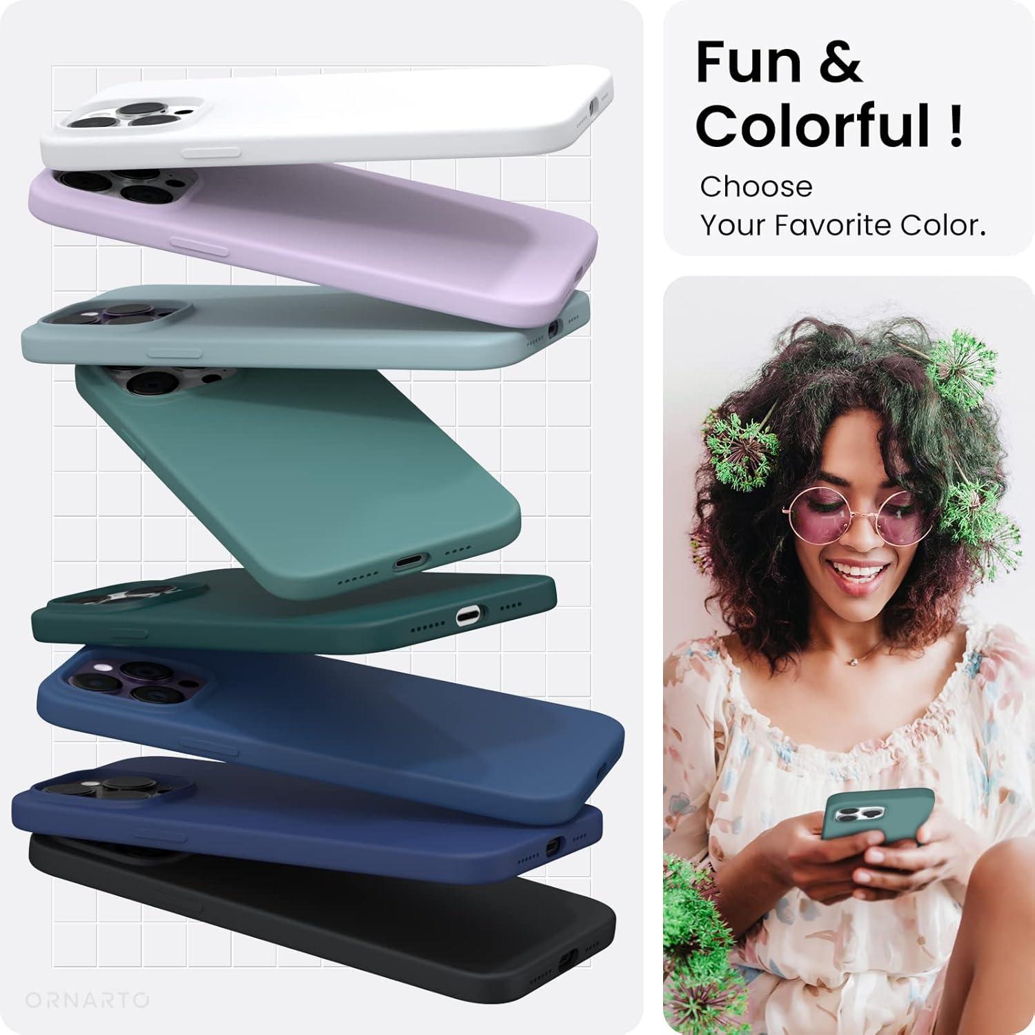 ORNARTO iPhone 14 Pro Max Hülle 6,7 Zoll 2022 Silikon Case Ultra Dünn Flüssig Silikon Schutz Piniengrün