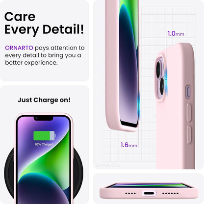 ORNARTO iPhone 14 Plus Hülle 6,7 Zoll 2022 - Silikon Case Voller Schutz Kalkrosa