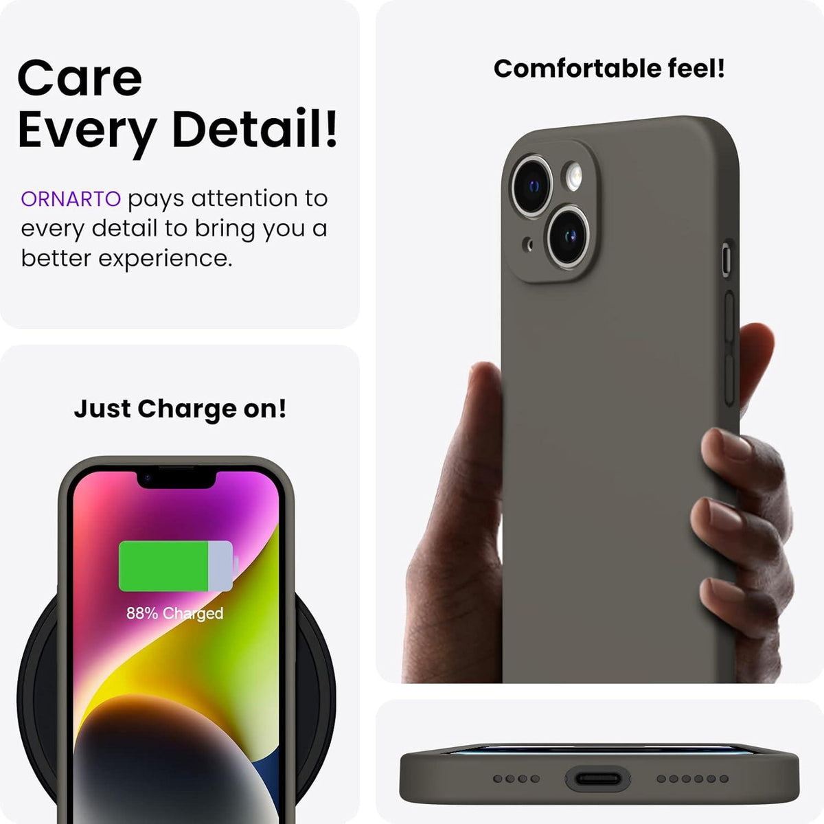 ORNARTO iPhone 14 Plus Hülle 6,7 Zoll 2022 Dunkelbraun mit Screen Schutzfolien