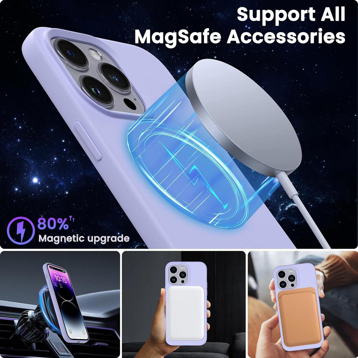 Magnetische Silikonhülle für iPhone 14 Pro Max 6,7 Zoll - Violett