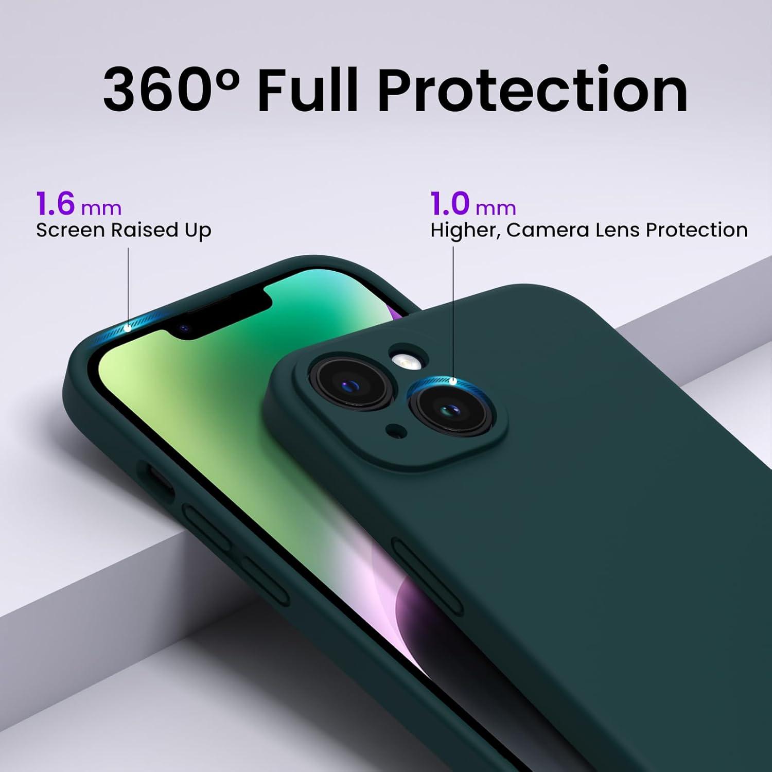 ORNARTO iPhone 14 Plus Hülle 6,7 Zoll 2022 Silikon Stoßfest Olivgrün + 2 Screen