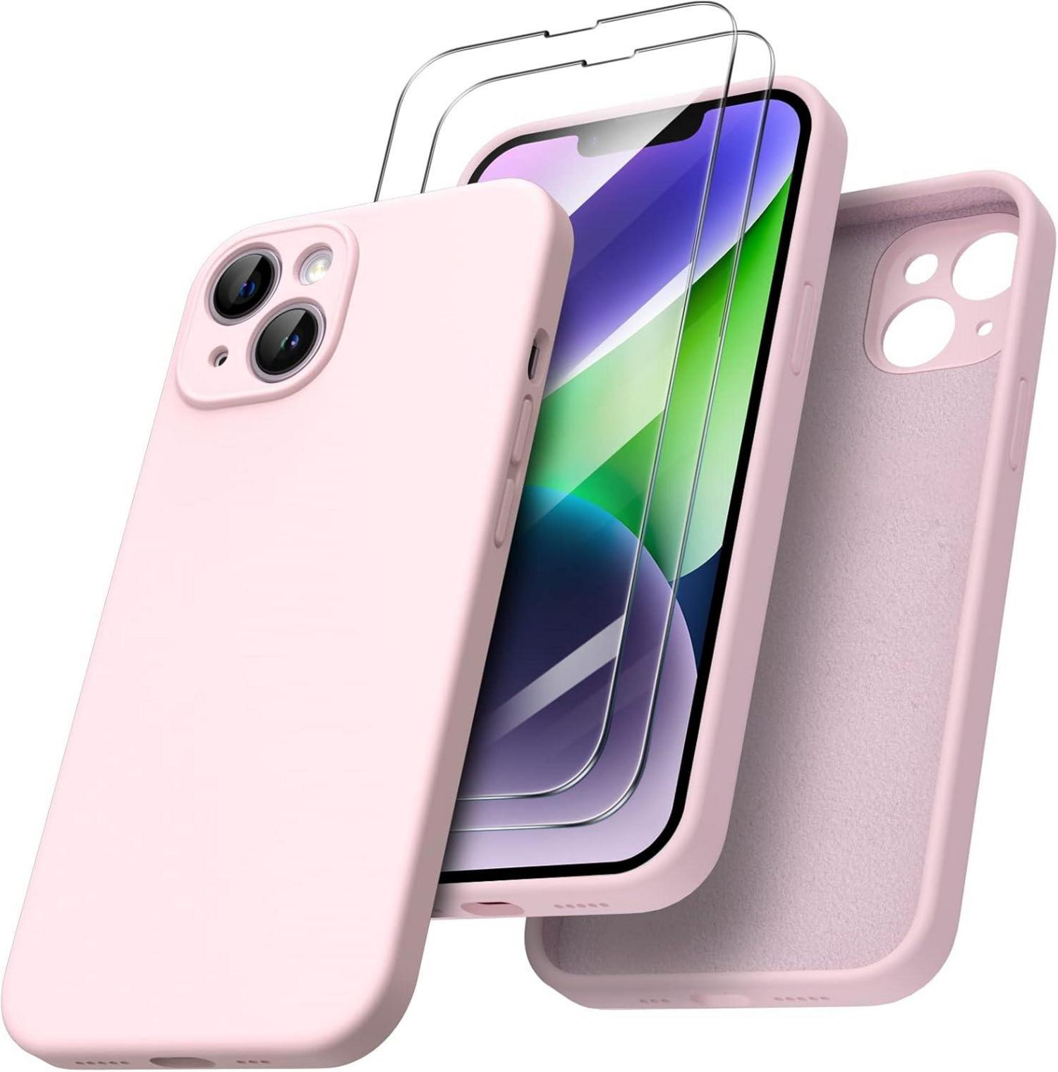 iPhone 14 Hülle 6,1 Zoll 2022 mit Schutzfolie Silikon Stoßfest Rose