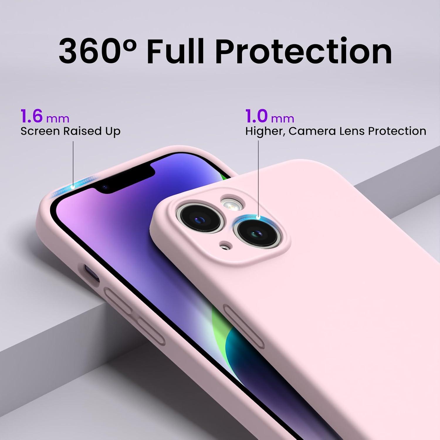 ORNARTO iPhone 14 Hülle 6,1 Zoll 2022 mit Schutzfolie Silikon Case - Rosa