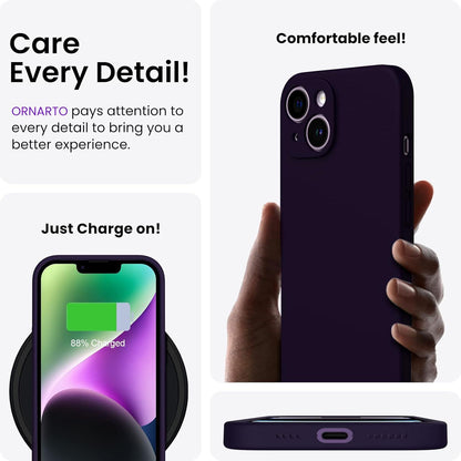 ORNARTO iPhone 14 Plus Hülle 6,7 Zoll 2022 + 2x Schutzfolien Silikon Gel Dunkelviolett