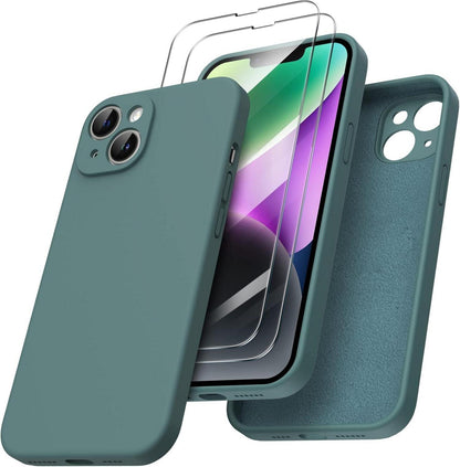 iPhone 14 Plus Hülle Silikon Piniengrün mit Schutzfolien