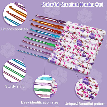 Häkelnadel Set 9 Stück Aluminium Ergonomische Handarbeit Floral 2,5-6,5 mm