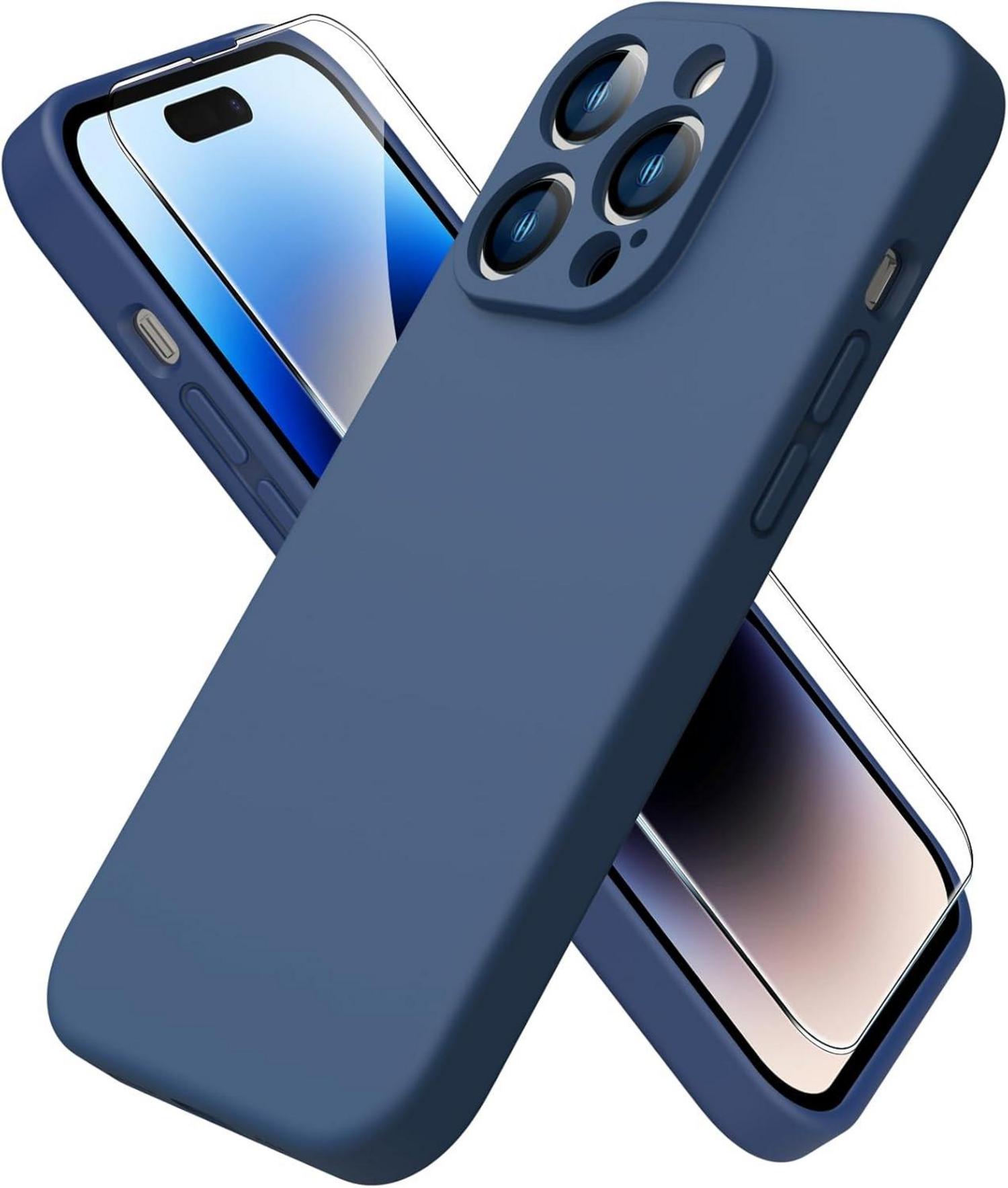 iPhone 14 Pro Liquid Silicone Case mit Panzerglas-Schutzfolie