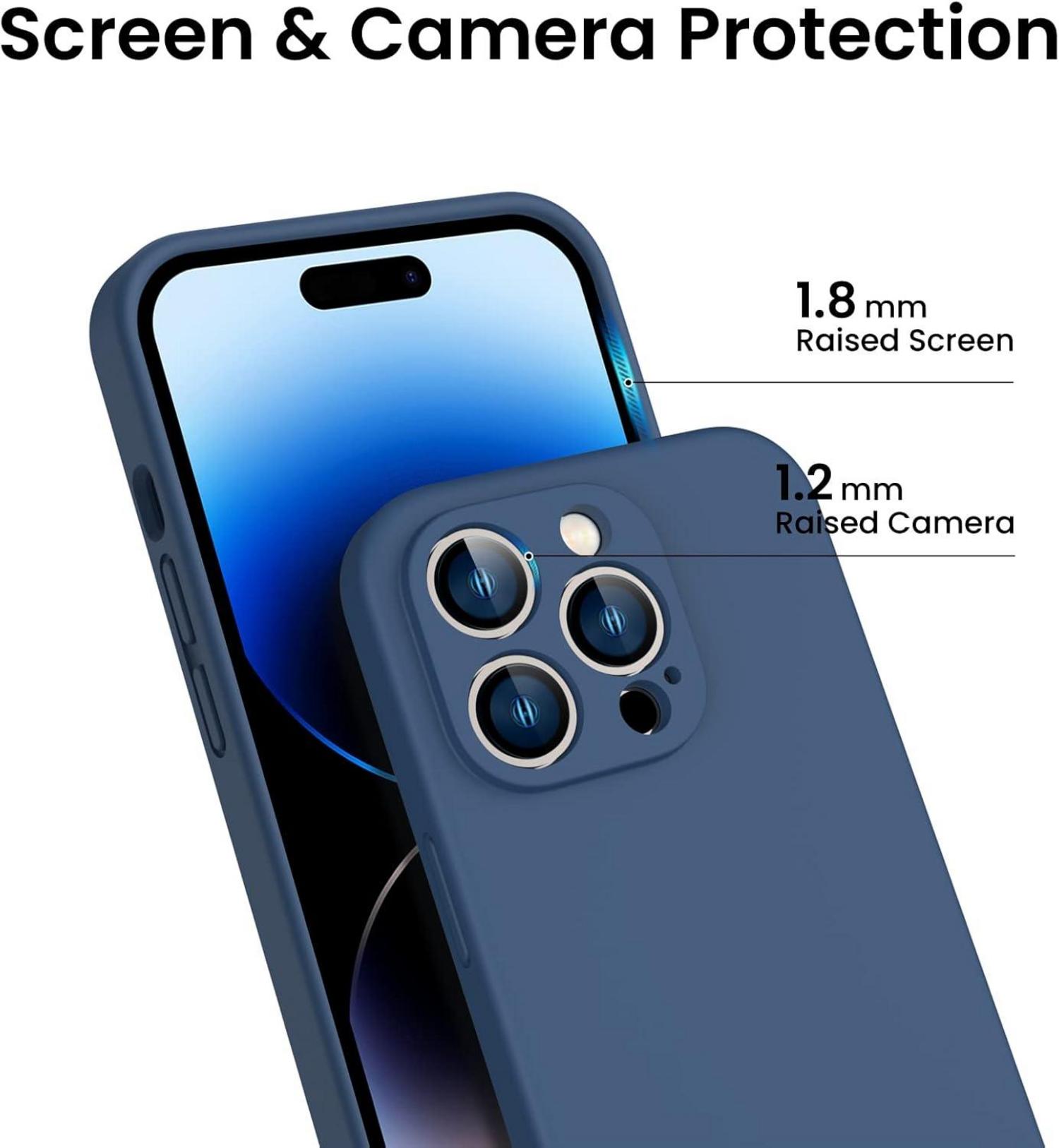 iPhone 14 Pro Hülle+Panzerglas Schutzflüssigem Marineblau 360°stoßfeste Handyhülle