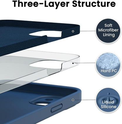 iPhone 14 Pro Hülle Panzerglas Stoßfestes Liquid Silicone Case Marineblau